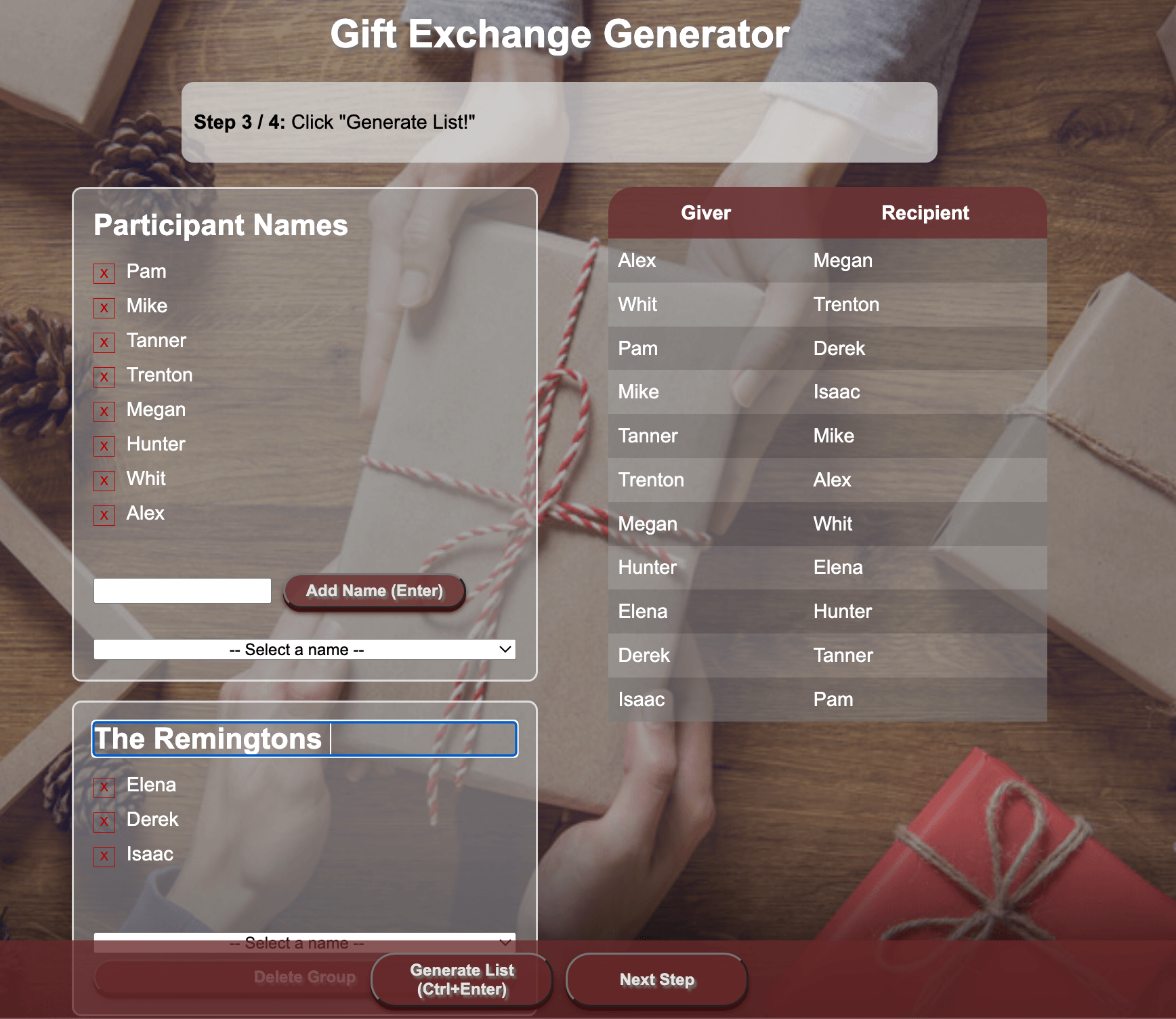 Gift Exchange Generator